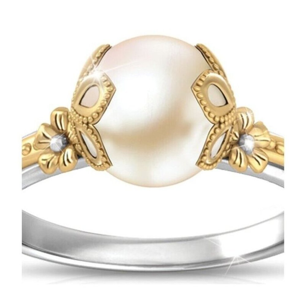 New 18k Yellow Gold 925 Silver Cultured Pearl Ring - Picture 4 of 4